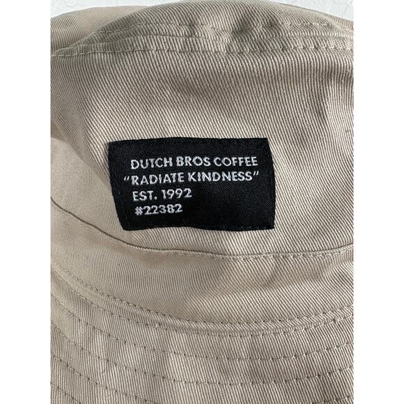 Dutch Bros Khaki Tan Bucket Hat w/ Pink Blue Side Pocket- EUC - Picture 2 of 5